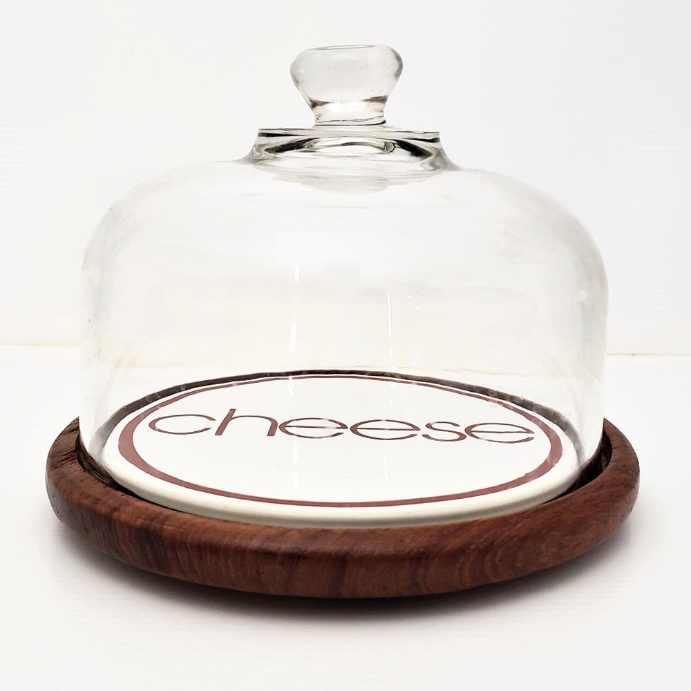 Vintage Mid Century Teak Wood Cheese Dome
